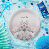 Assiette en papier fleurs rose blanc (Fête)