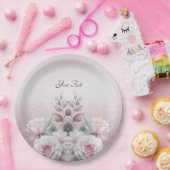 Assiette en papier fleurs rose blanc (Fête)