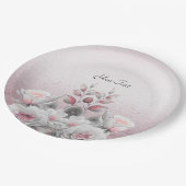 Assiette en papier fleurs rose blanc (Angle)