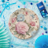Assiette en papier fleurs rose bleu (Fête)