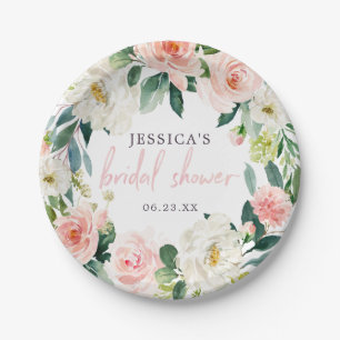 Assiette en papier Fleurs rose pâle pour mariage