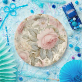 Assiette en papier Fleurs roses (Fête)