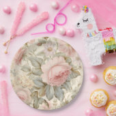 Assiette en papier Fleurs roses (Fête)
