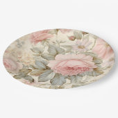 Assiette en papier Fleurs roses (Angle)