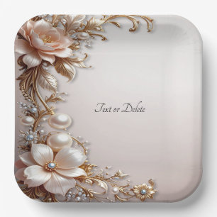 Assiette en papier Fleurs roses et blanches