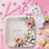 Assiette en papier Fleurs roses et blanches décora (Fête)