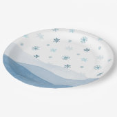Assiette en papier flocon de neige bleu hivernal (Angle)