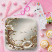 Assiette en papier floral or (Fête)