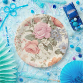 Assiette en papier floral orange rose (Fête)