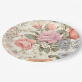 Assiette en papier floral orange rose (Angle)