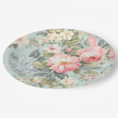 Assiette en papier floral rose blanc (Angle)