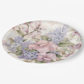 Assiette en papier floral rose violet (Angle)