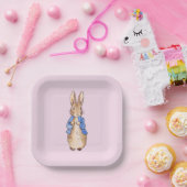 Assiette en papier fond rose lapin classique (Fête)