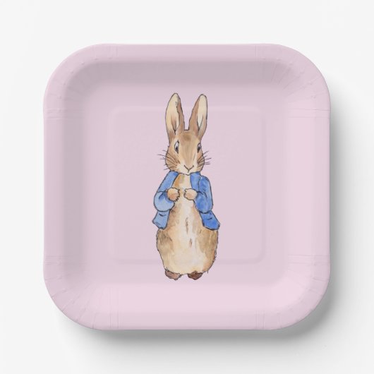 Assiette en papier fond rose lapin classique (Recto)