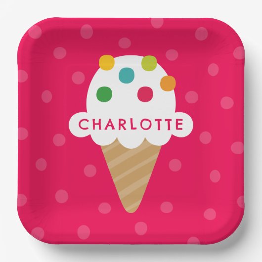 Assiette en papier fuchsia pour fête en forme de c (Recto)