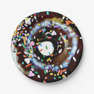 Assiette en papier gâteau Chocolat Donut avec pail