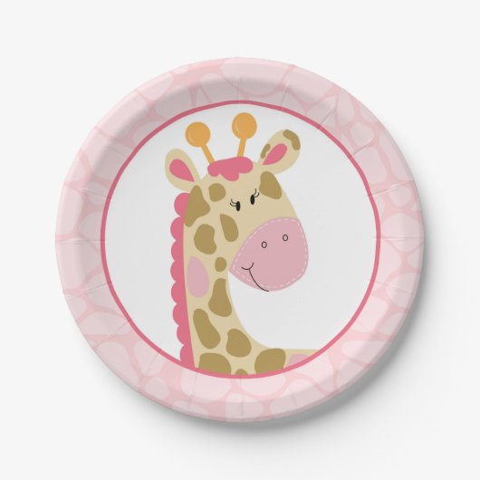 Assiette en papier Girafe rose (Devant)