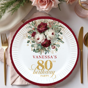 Assiette en Papier Glam Marsala Floral Gold 80ème 