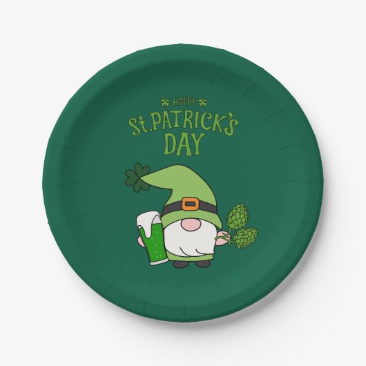 Assiette en papier Gnome St. Patrick (Devant)