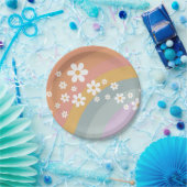 Assiette en papier Groovy Retro Rainbow et Daisy (Fête)