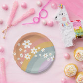 Assiette en papier Groovy Retro Rainbow et Daisy (Fête)