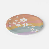 Assiette en papier Groovy Retro Rainbow et Daisy (Angle)
