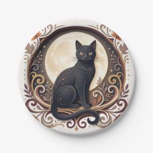 Assiette en papier Halloween Chat Noir Vintage