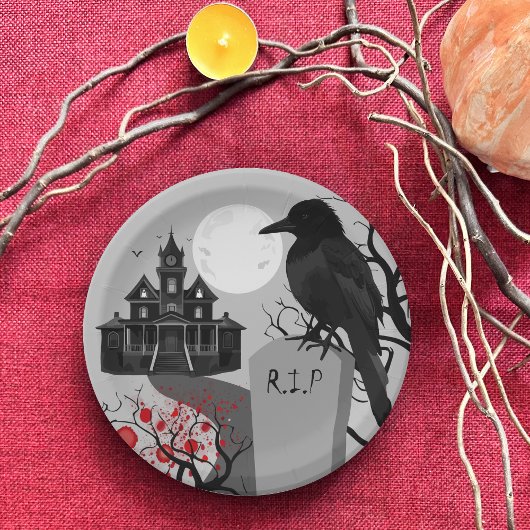 Assiette en papier Halloween gothique effrayant