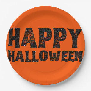 Assiette en papier Happy Halloween pailletée noire