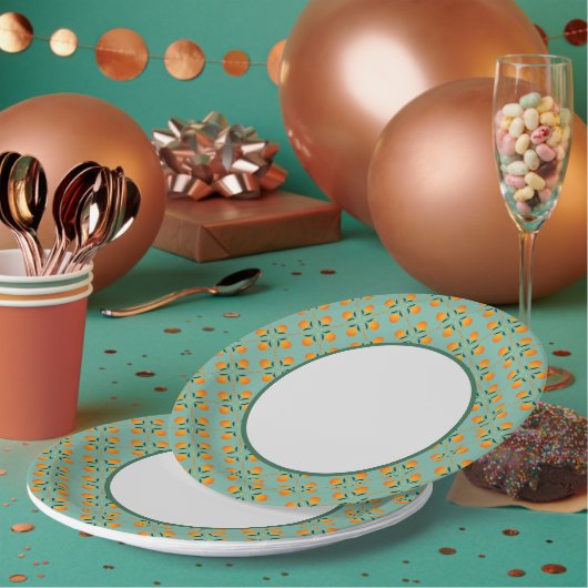 Assiette en papier imprimé patchwork d'oranges et (Multi)