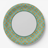 Assiette en papier imprimé patchwork d'oranges et (Devant)