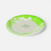 Assiette en papier imprimée de fleurs vert citron (Angle)