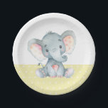 Assiette en papier jaune Baby shower éléphant<br><div class="desc">Assiette en papier jaune Baby shower éléphant</div>