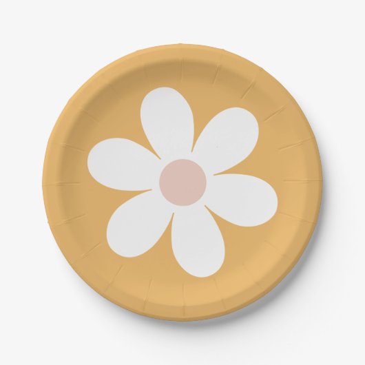 Assiette en papier jaune Retro Daisy Boho (Devant)