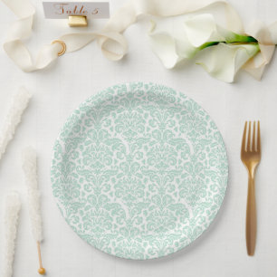 Assiette en papier jolie verte de Damas