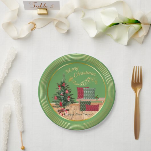 Assiette en papier Joyeux Noël Cozy Bench (Mariage)