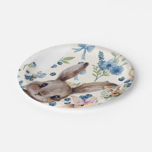 Assiette en papier lapin floral
