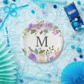 Assiette en papier Lavande Florale Monogramme pour (Fête)