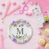 Assiette en papier Lavande Florale Monogramme pour (Fête)