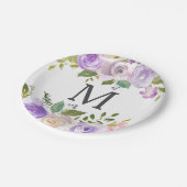 Assiette en papier Lavande Florale Monogramme pour (Angle)