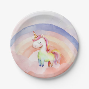 Assiette en papier Licorne Arc-en-ciel