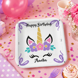 Assiette en papier licorne personnalisée Joyeux An