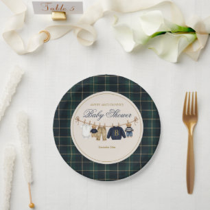 Assiette en papier Luxsary Ourson Carreaux Baby Sh