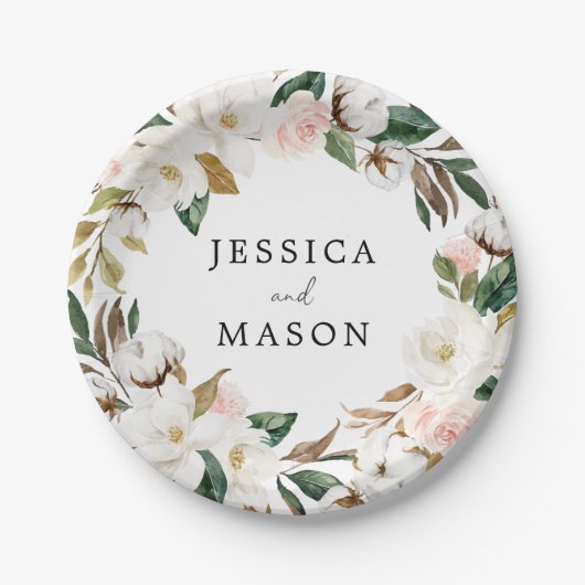 Assiette en papier Magnolia Cotton Monogram Bridal (Devant)