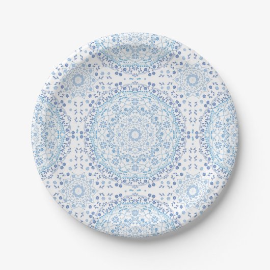 Assiette en papier mandala bleu (Devant)