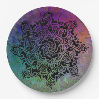 Assiette en papier Mandella colorée