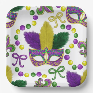 Assiette en papier Mardi Gras - Masque Mardi Gras