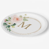 Assiette en papier Mariage Blush Floral Monogram (Angle)