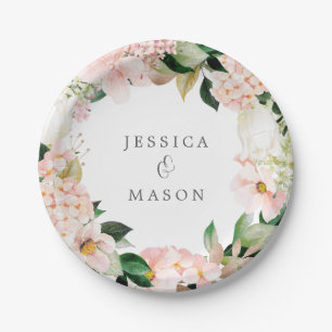 Assiette en papier Mariage Blush Hydrangea Monogra