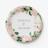 Assiette en papier Mariage Broderie Hydrangea Roug (Devant)